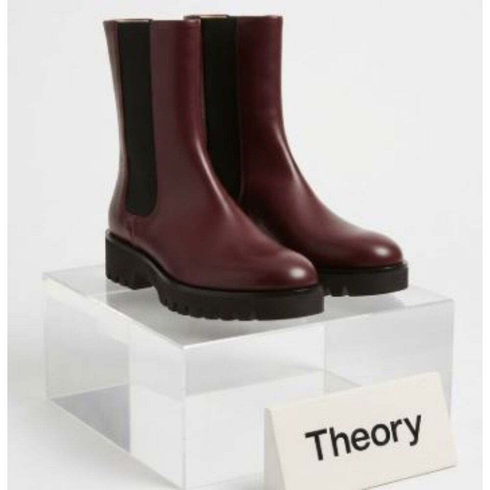Theory Women's Burgundy Chelsea Lug Ankle Boots Booties Sz 7 NIB 498
